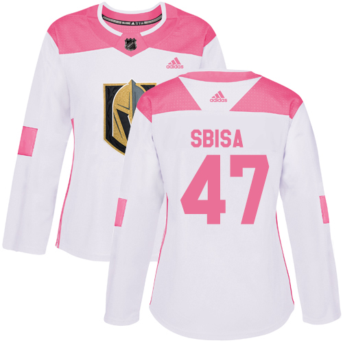 Adidas Golden Knights #47 Luca Sbisa White/Pink Authentic Fashion Women's Stitched NHL Jersey - Click Image to Close